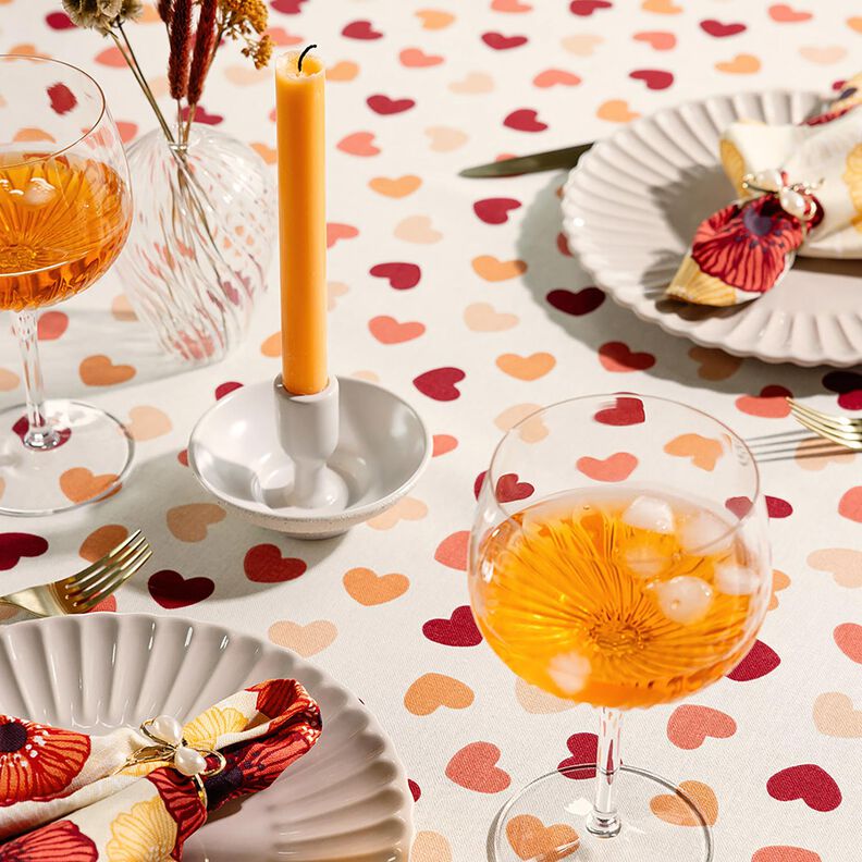 tessuto arredo mezzo panama Cuori sparsi – crema/rosso scuro, image number 6