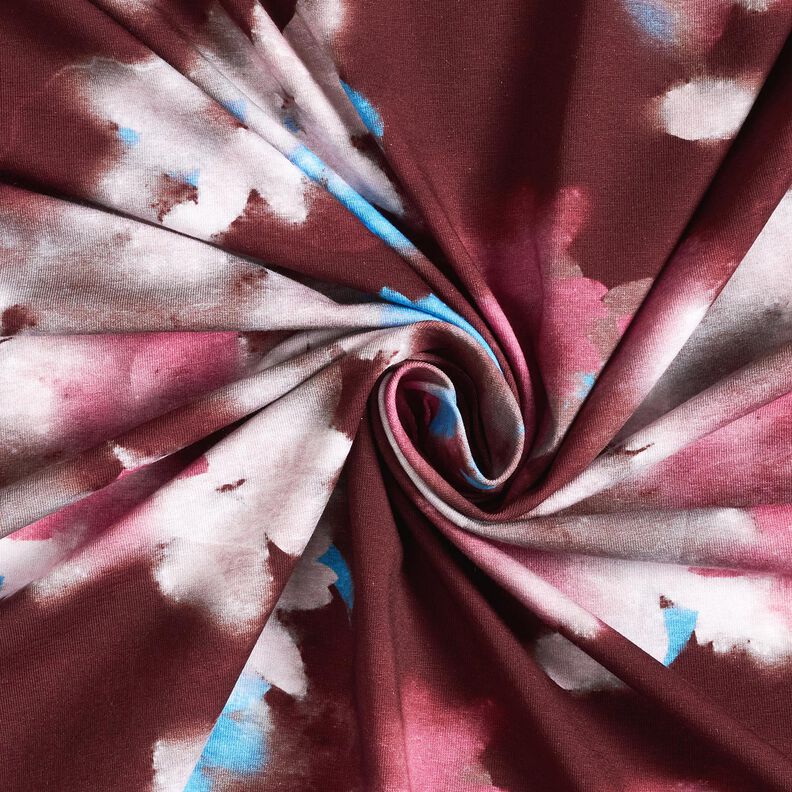jersey di cotone Fiori sfocati in stampa digitale &ndash; rosso merlot/blu,  image number 3