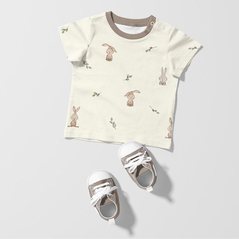 GOTS jersey di cotone Dolce coniglietto stampa digitale – avorio,  image number 6