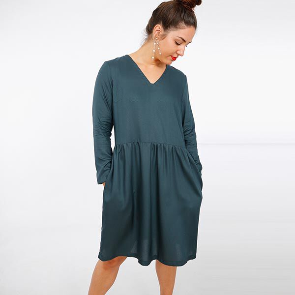 FRAU MARY - abito con scollo a V e arricciatura sulla gonna, Studio Schnittreif | XS - XXL, image number 3