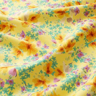tessuto in cotone stretch, fiori acquerello – giallo chiaro, 