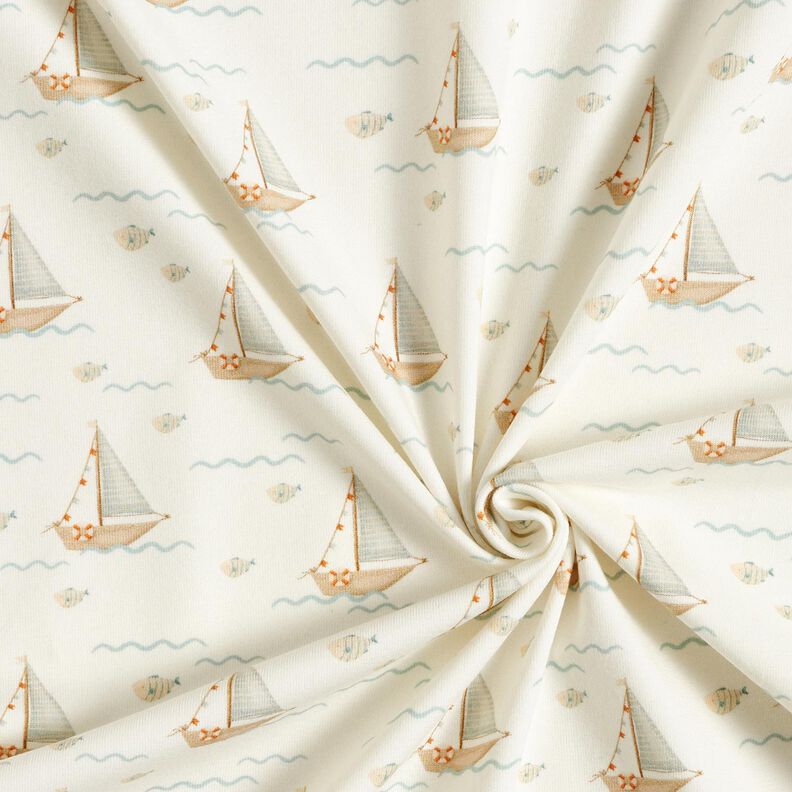 jersey di cotone Barche a vela e pesci stampa digitale – bianco lana,  image number 3