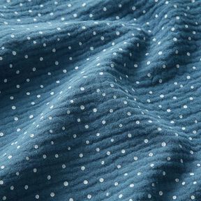 mussolina / tessuto doppio increspato piccoli pois – colore blu jeans/bianco, 