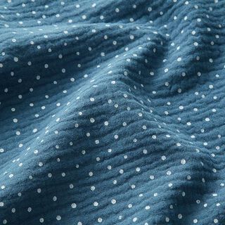 mussolina / tessuto doppio increspato piccoli pois – colore blu jeans/bianco, 