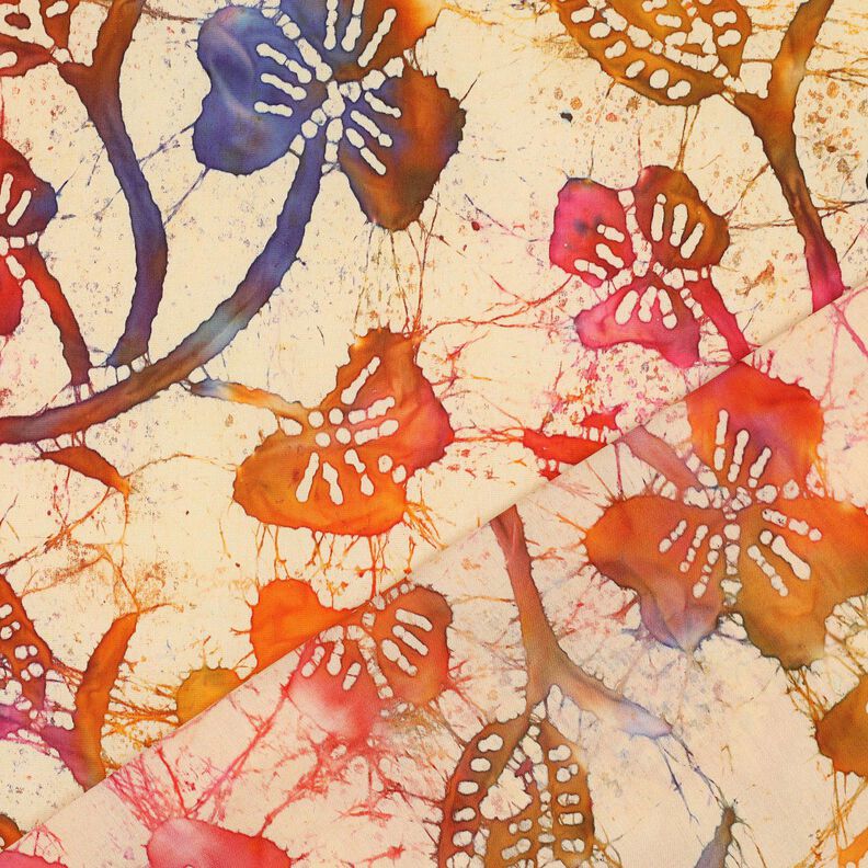 Tessuto di viscosa Batik con foglie – sabbia/arancione,  image number 4