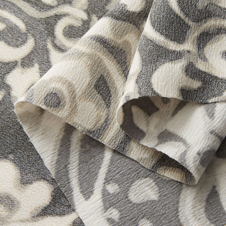 Tessuto Paisley crepe e fiori – grigio/bianco, image number 3