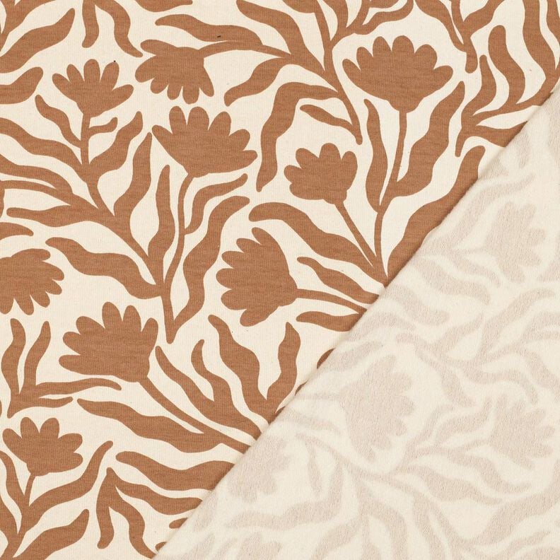 felpa garzata non sbiancato fiori | Poppy Fabrics &ndash; crema/marrone capriolo,  image number 4
