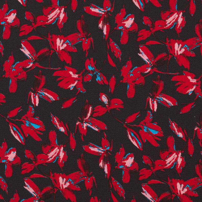 Chiffon increspato con fiori astratti – blu marino/rosso carminio,  image number 1