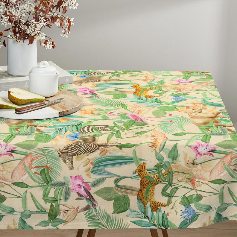 tessuto arredo mezzo panama animali della giungla – beige/verde,  image number 8