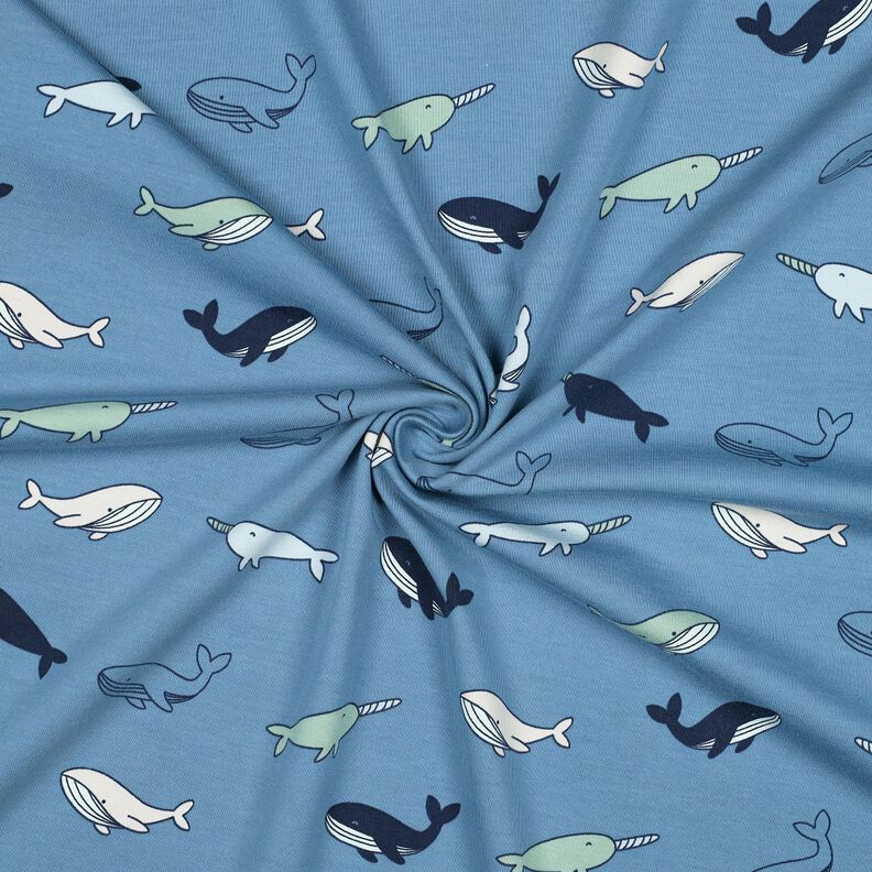 jersey di cotone Grazione balene | Poppy Fabrics – grigio blu/blu marino,  image number 3