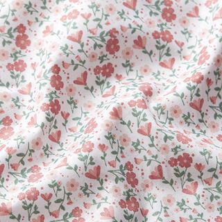 Popeline di cotone biologico con prato fiorito – bianco/rosa, 