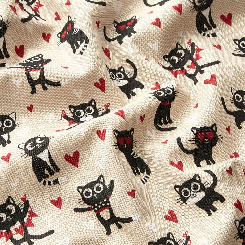 tessuto arredo mezzo panama Gatti innamorati – naturale/rosso,  image number 2