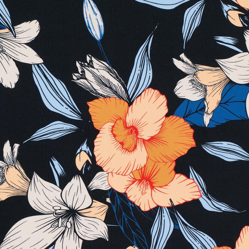 tessuto per costumi da bagno Grandi fiori di ibisco – nero-azzurro/albicocca,  image number 6