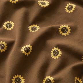 jersey di cotone Girasoli stampa digitale – marrone scuro/giallo vaniglia, 