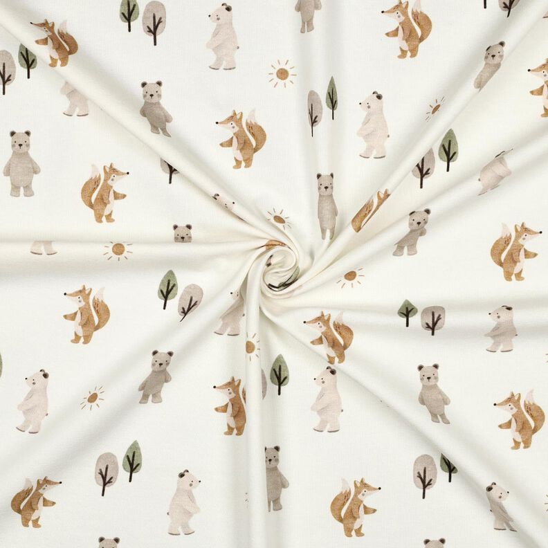 jersey di cotone animali nella foresta stampa digitale | Poppy Fabrics – avorio/anemone,  image number 3