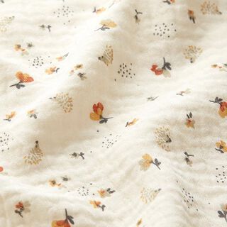 mussolina / tessuto doppio increspato Fiori e ricci – bianco lana, 