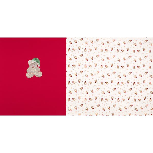 taglio di tessuto French terry, felpa estiva Orsacchiotto di Natale – bianco lana/rosso,  image number 1