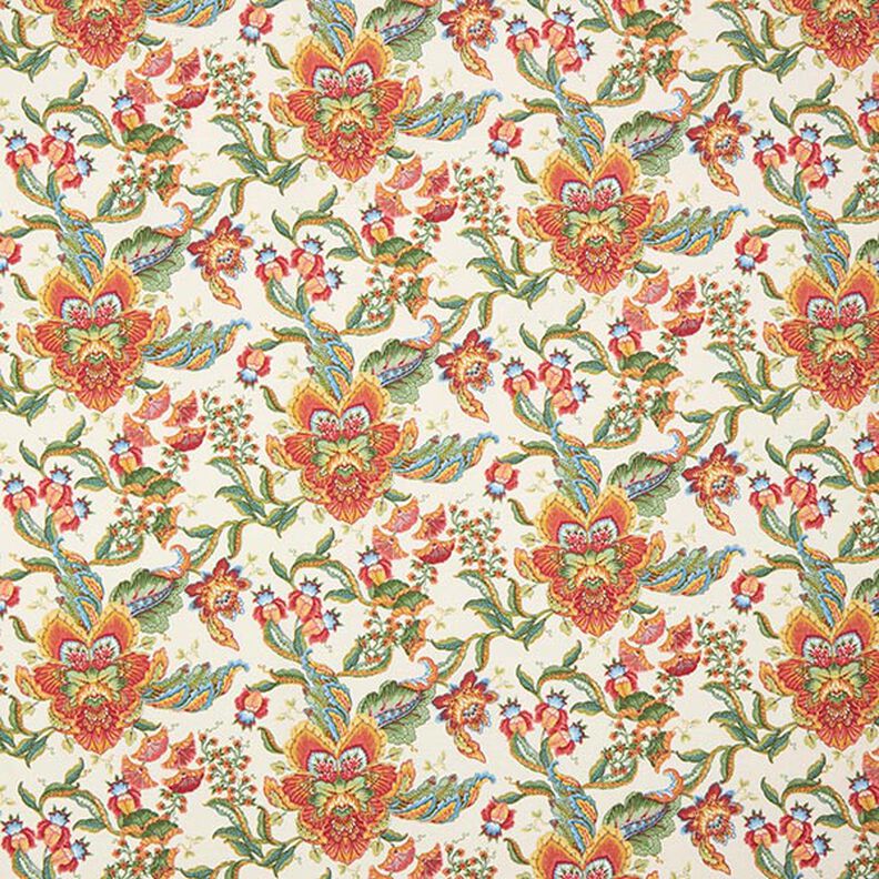 tessuto arredo tessuto canvas ornamenti floreali orientali 280 cm – naturale/verde,  image number 1