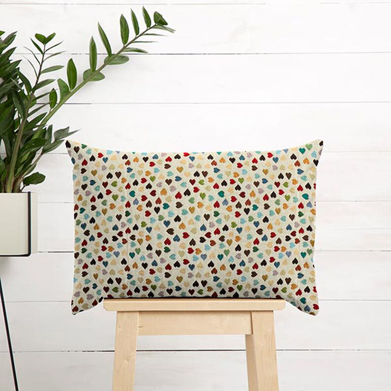 tessuto arredo gobelin Cuori sparsi – beige chiaro/petrolio,  image number 7