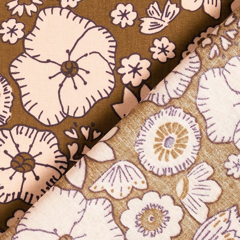 tessuto in cotone cretonne Fiori retrò – verde oliva/rosé, image number 4