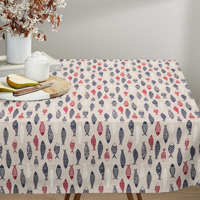 tessuto arredo mezzo panama Pesci astratti – bacca/naturale, image number 8