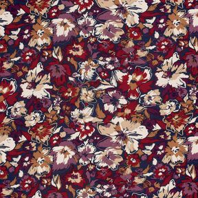 jersey di viscosa Fiori espressivi – blu marino/lillà rosso, 