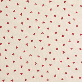 tessuto arredo mezzo panama Cuoricini – rosso carminio/naturale, 