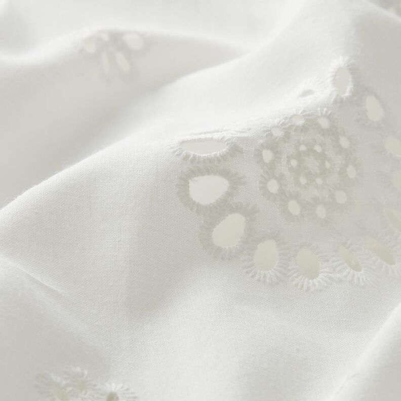 Tessuto in cotone con ricamo forato a fiori – bianco,  image number 2