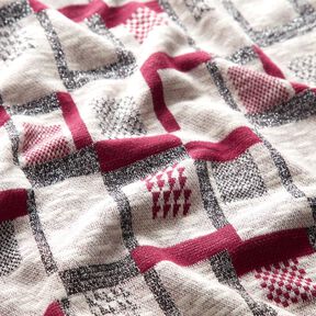 Tessuto in maglia con motivo grafico glitterato &ndash; bacca/bianco | Resto 100cm, 