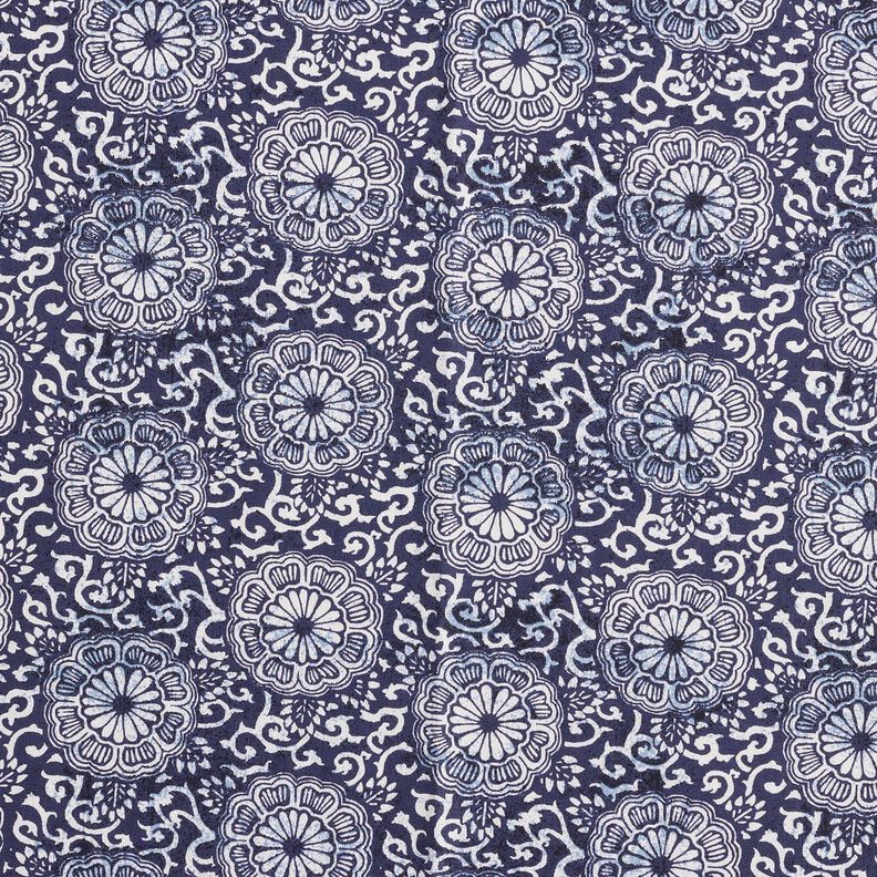 tessuto in cotone cretonne Mandala floreale – bianco/blu notte,  image number 1