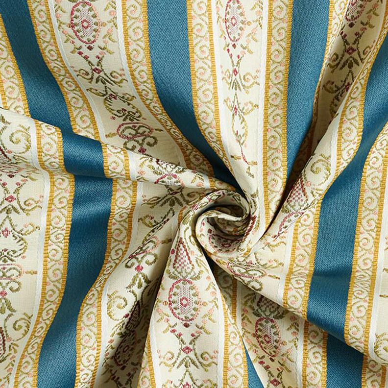 tessuto per arredi, jacquard, righe in stile Biedermeier – crema/blu,  image number 4