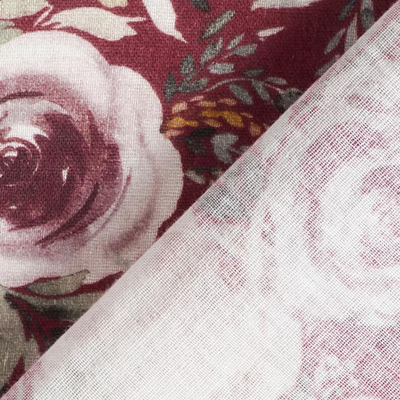mussolina / tessuto doppio increspato rose acquerello stampa digitale – rosso Bordeaux,  image number 5