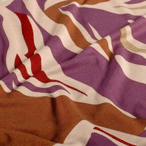 jersey di viscosa Onde astratte – melanzana/rosa antico chiaro, 