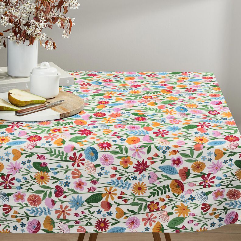 tessuto arredo mezzo panama Fiori variopinti – avorio/violetto pastello,  image number 8