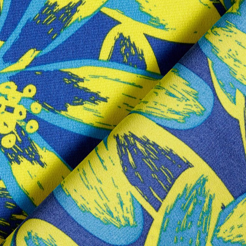 tessuto crêpe satin Grandi fiori di camomilla – indaco/giallo limone,  image number 4