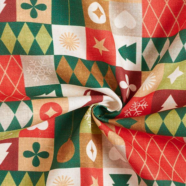 tessuto arredo mezzo panama Collage festivo – beige chiaro/verde abete,  image number 3