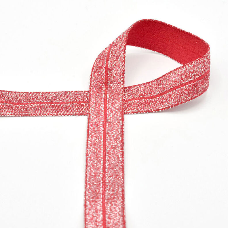 Fettuccia elastica (piega in gomma) glitterata [20 mm] – rosso,  image number 1