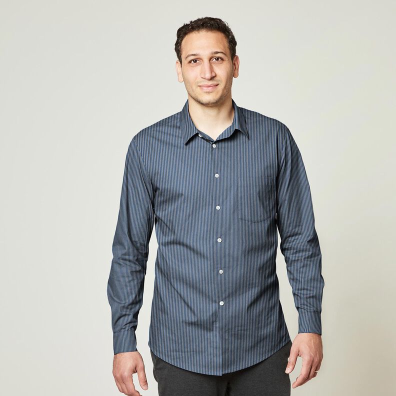 Tessuto per camicia a righe verticali – blu/grigio,  image number 6