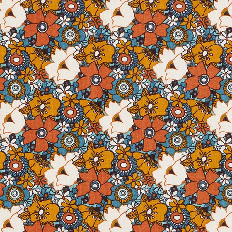 tessuto in cotone cretonne Fiori retró – caramello, image number 1