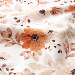 GOTS French terry, felpa estiva Fiori delicati – bianco/arancio pesca, 