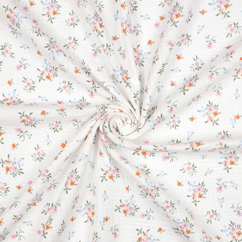 GOTS mussolina / tessuto doppio increspato Graziosi fiorellini | Poppy Fabrics – avorio/arancione, image number 3