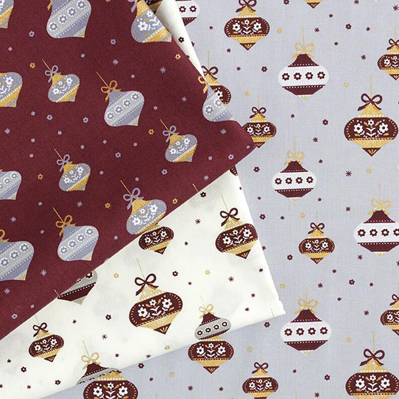 tessuto in cotone popeline palline con punta per albero di Natale – grigio/oro,  image number 5