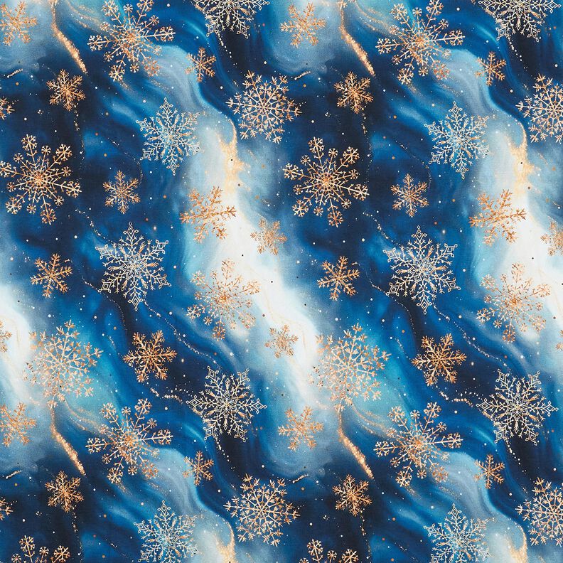 French terry, felpa estiva Fiocchi di neve Via Lattea | Glitzerpüppi – indaco/oro anticato,  image number 1