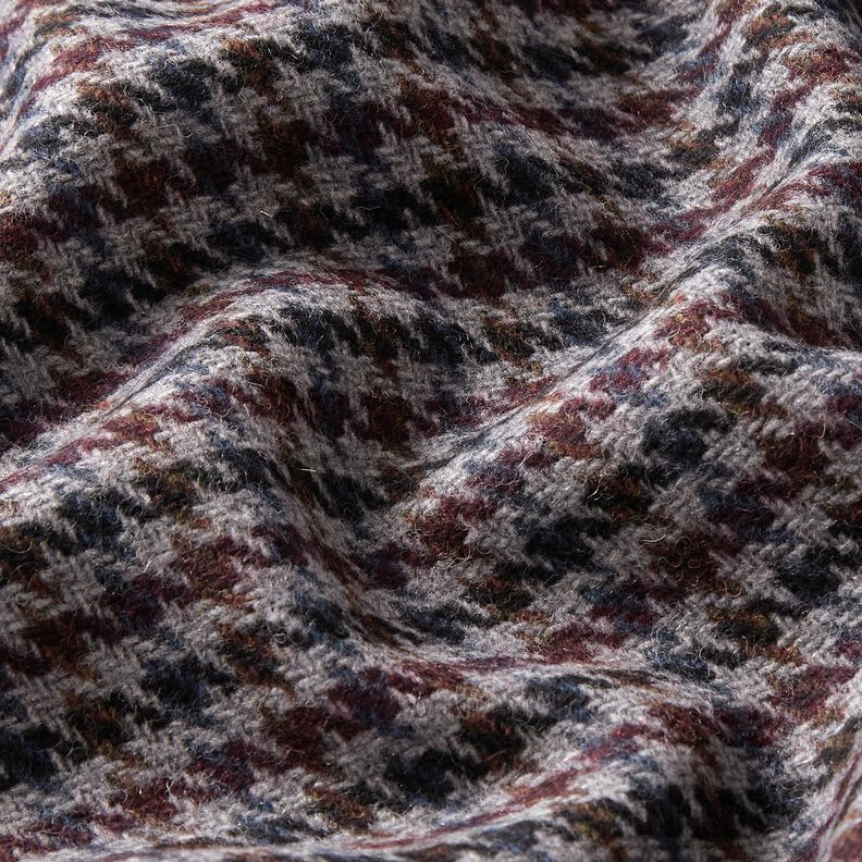 tessuto per cappotti misto lana Piccolo pied de poule – rosso merlot/argento, image number 2