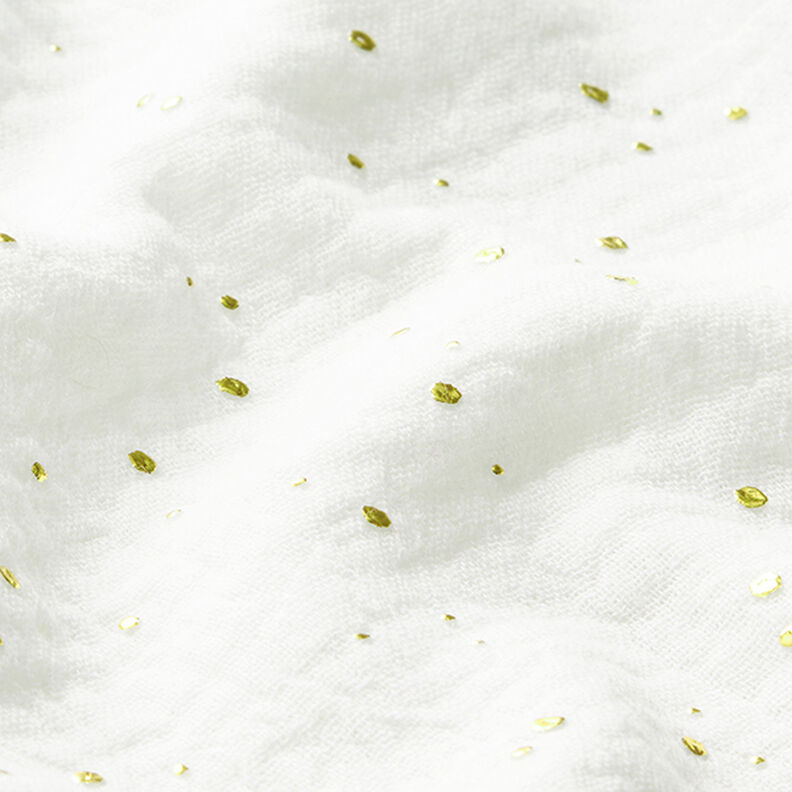 mussola di cotone, macchie dorate sparse – bianco/oro,  image number 2