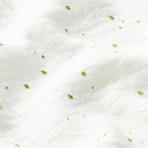 mussola di cotone, macchie dorate sparse – bianco/oro,  image number 2