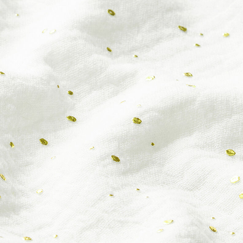 mussola di cotone, macchie dorate sparse – bianco/oro,  image number 2
