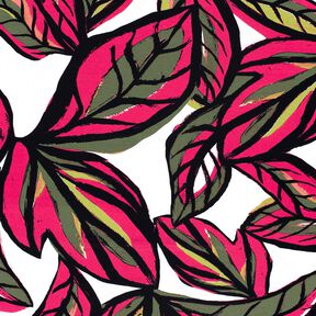jersey di viscosa grandi foglie – rosa fucsia acceso/blu notte, 