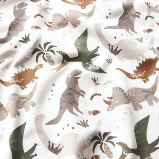French terry, felpa estiva Dinosauri nella giungla – bianco lana, 
