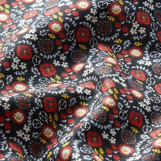 tessuto in cotone cretonne piccoli fiori – nero/rosso carminio, 